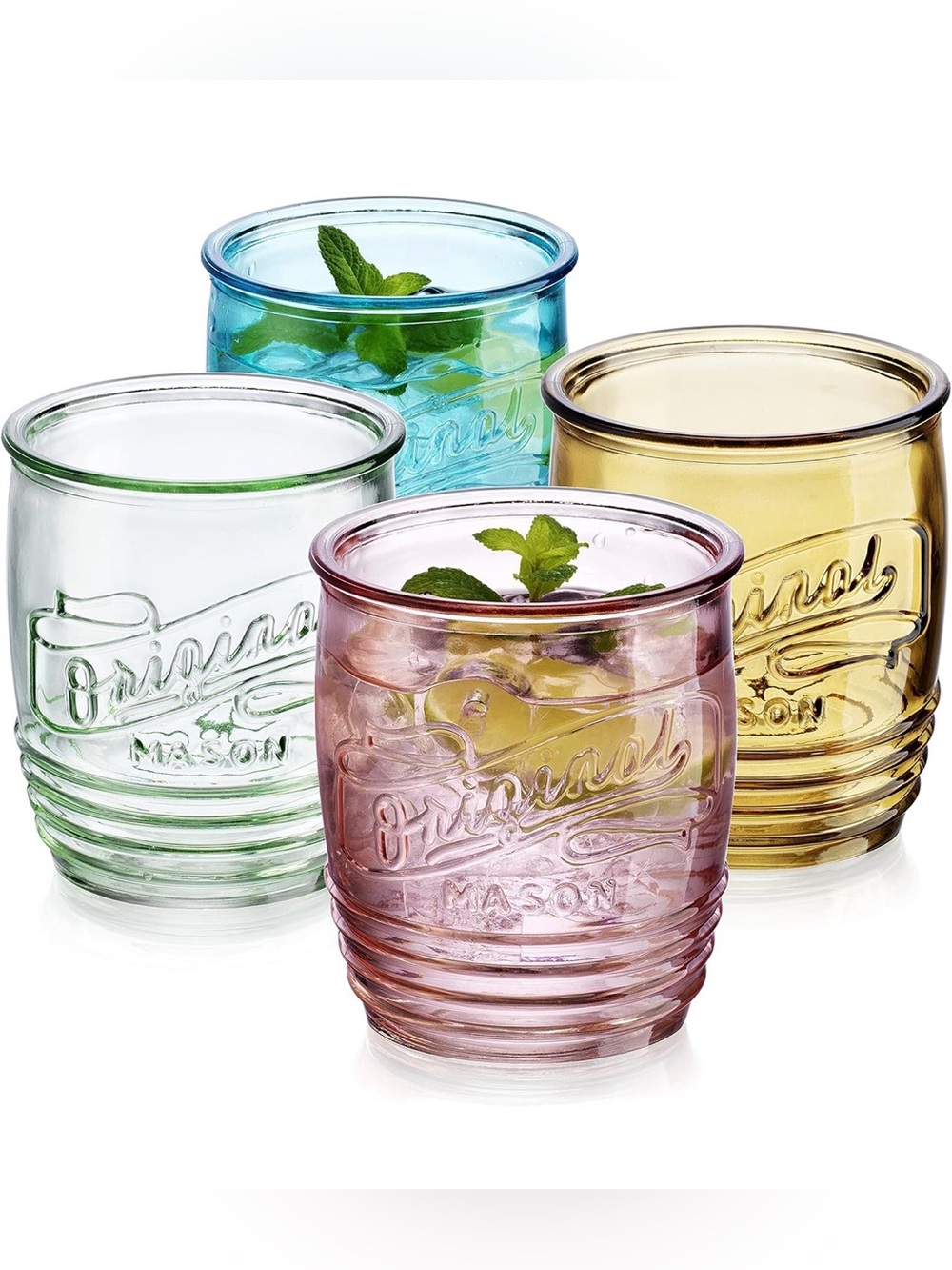 Original Mason Jar Glasses set of 4 colors vintage retro look 13 oz farmhouse